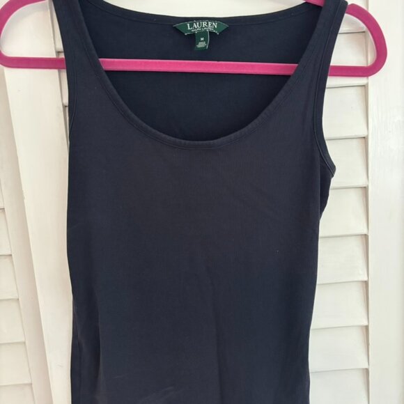 Lauren Ralph Lauren Navy Stretched Cotton Ribbed Tank Top, Size M - Picture 5 of 7